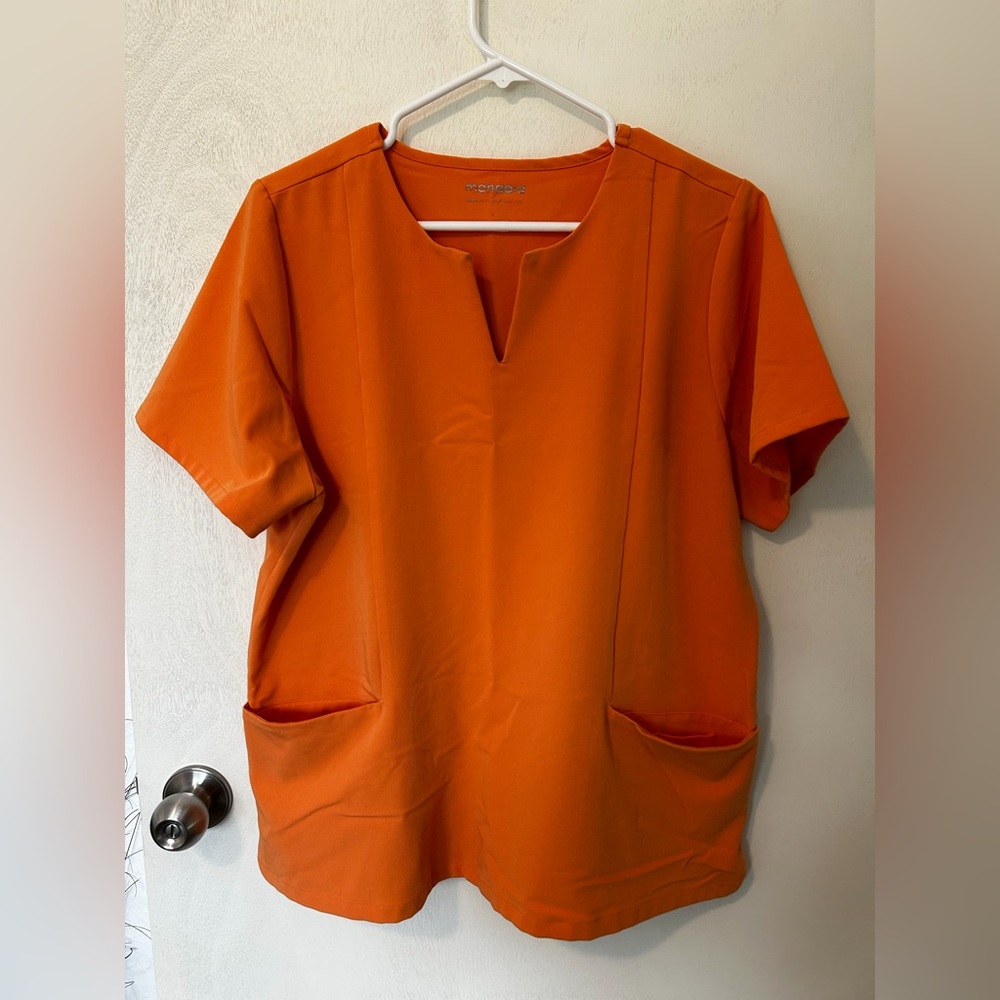 Orange Short Sleeve Scrub Top with Pockets